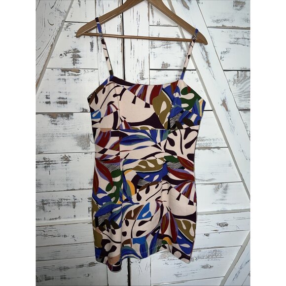 Avec les Filles Y2K Women's Printed Leaf Square-Neck Bodycon Mini Dress NWT 10 - Picture 4 of 9